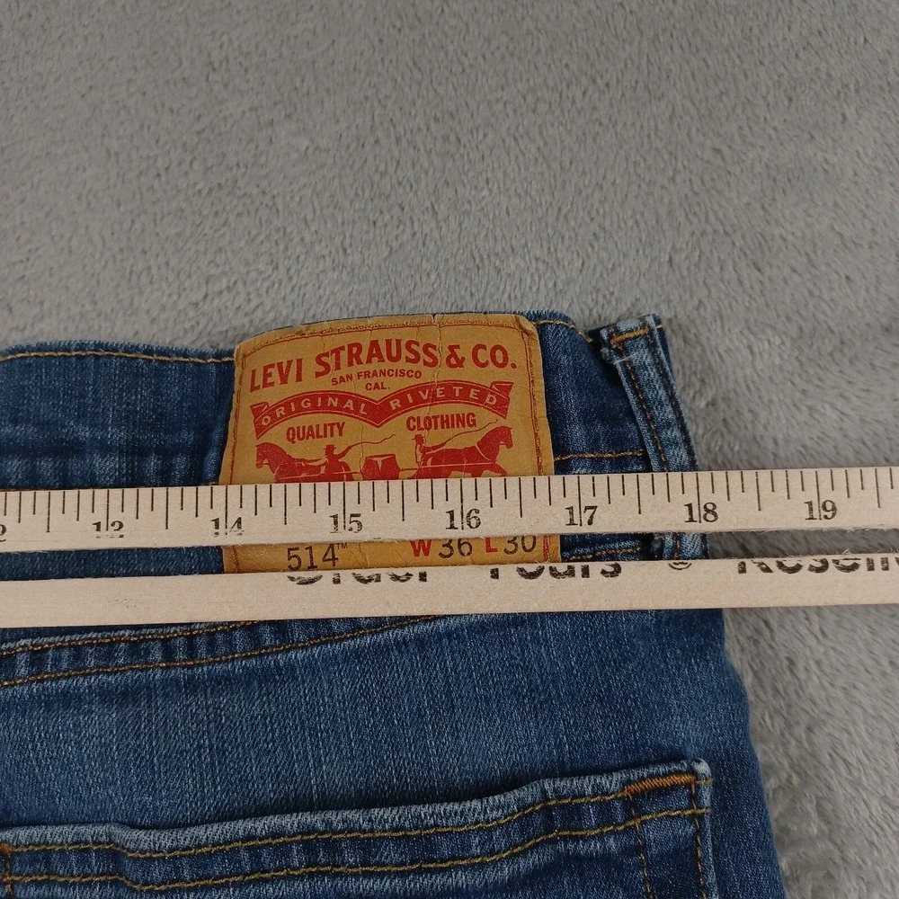 Levis‎ 514 Jeans Mens 36x30 Blue Denim Straight Fit Logo Casual Distressed A2